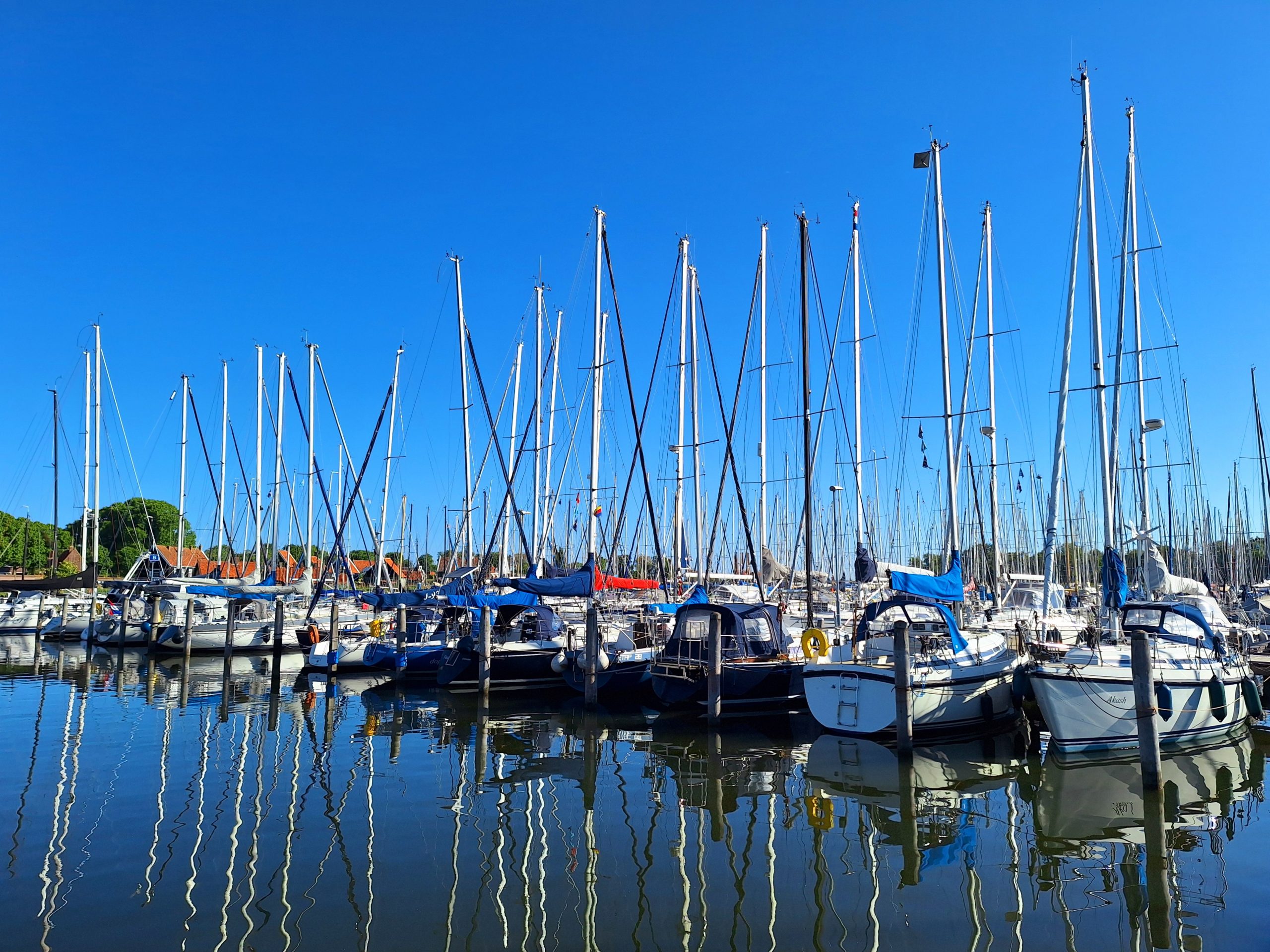 Moderne zeilboten in de Compagnieshaven in Enkhuizen