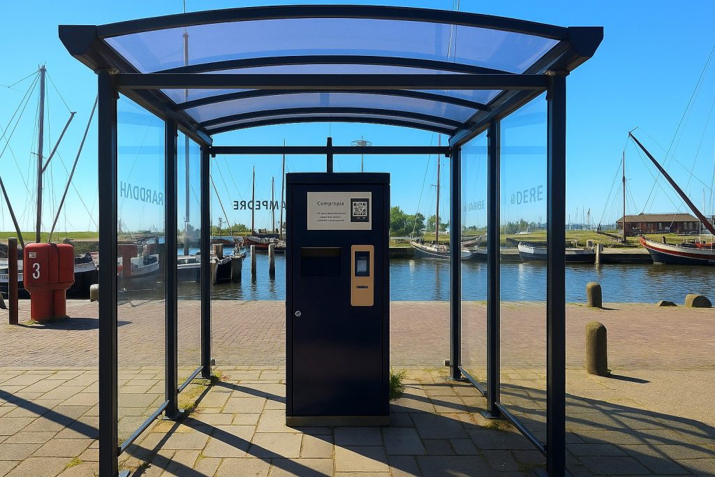 SEP kaart automaat met op de achtergrond de haven